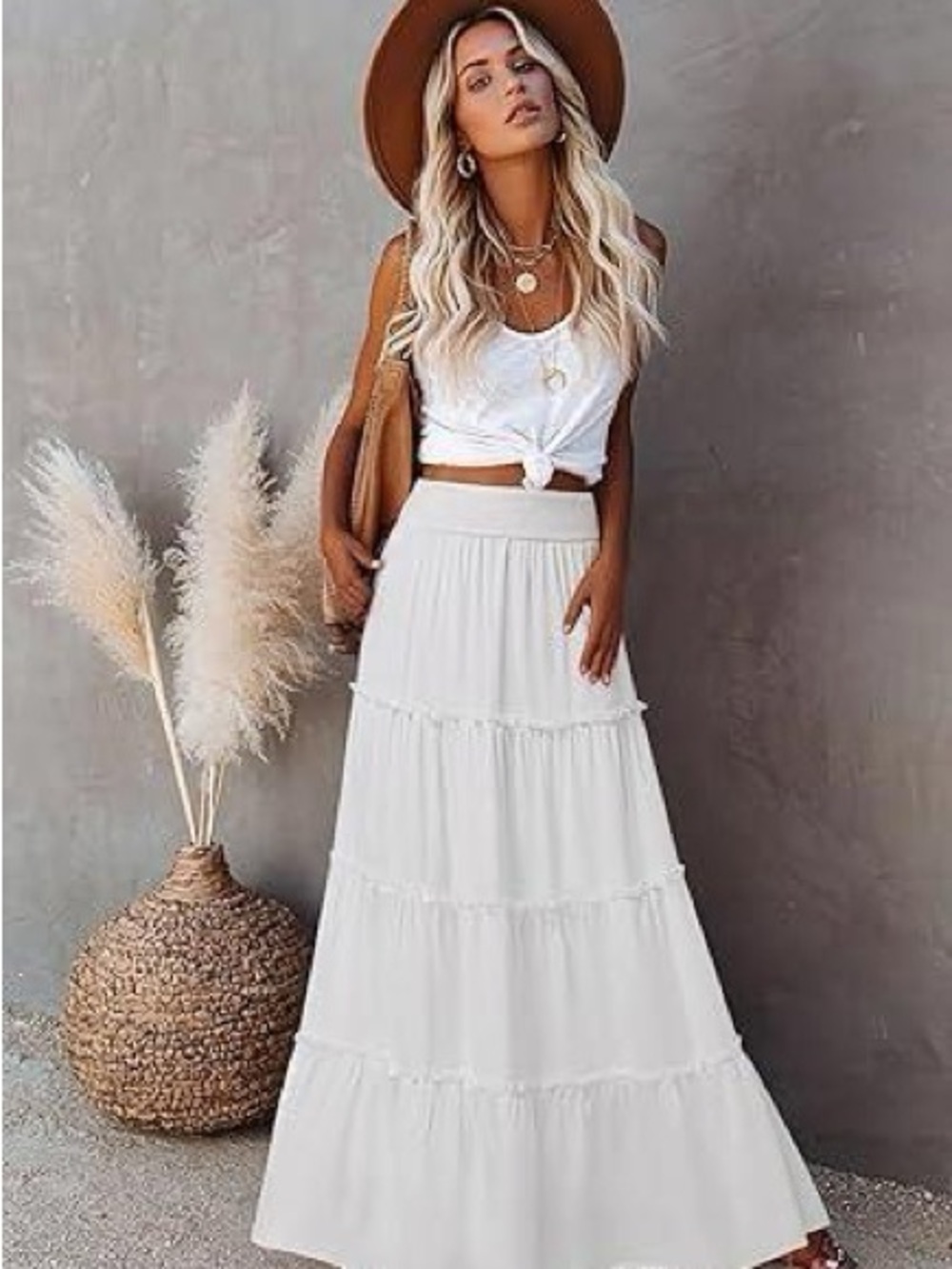 Luxveer White Tiered Maxi Skirt